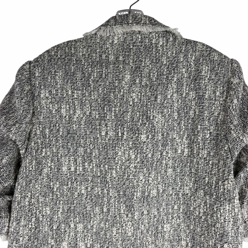 Cinq a Sept Erin Fringed Boucle Tweed Blazer Jacket Black Ivory Size 12 - Picture 9 of 12